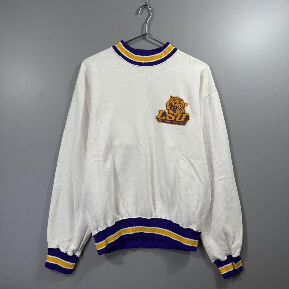 Vintage LSU Tigers Sweatshirt Womens Medium White 70's Football Russell Athletic